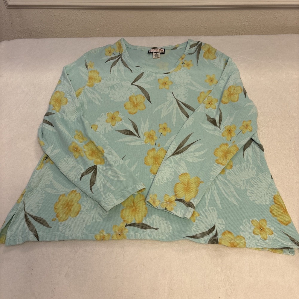Jamaica Bay Y2K Floral Long Sleeve‎ Top Women's 2X 100% Cotton